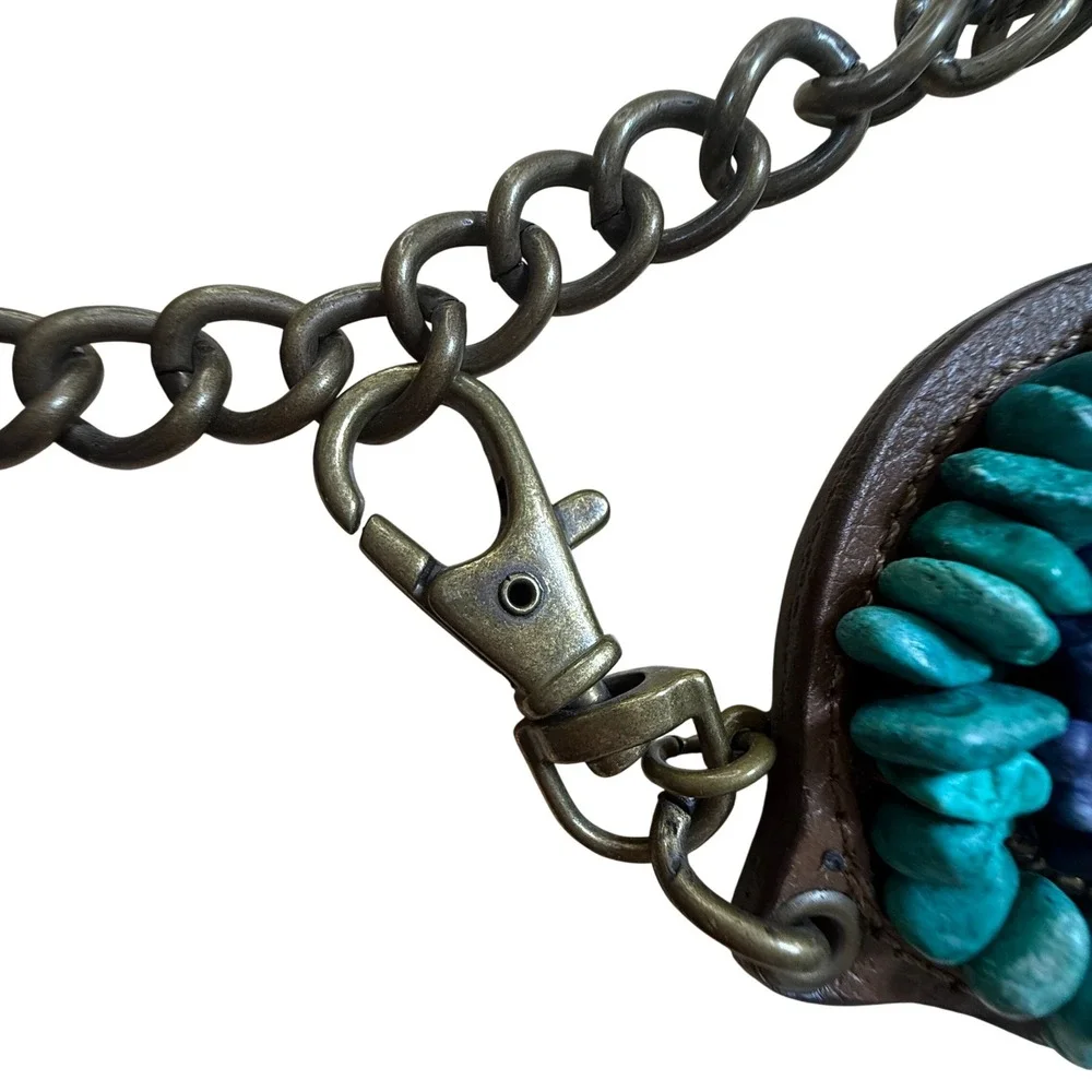 Chico's Stone Medallion Chain Belt Turquoise Purple Boho Western Statement - Picture 6 of 15